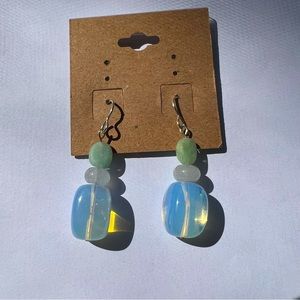 Opalite and raw Aquamarine Gemstone Earrings- Handmade-NWOT